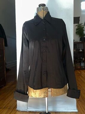 Classic Black Button-Up Women's Shirt 80s Vintage